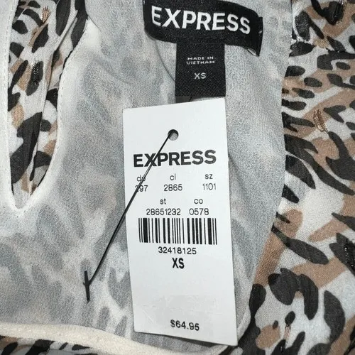 EXPRESS Abstract Cheetah Print L/S‎ Blouse Shirred Waist NWT $65 Size XSmall - Image 9