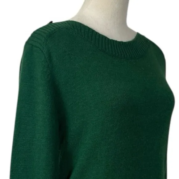 Draper James Sweater Boat Neck Button Shoulder Hunter Green Women’s Size Small - Image 6