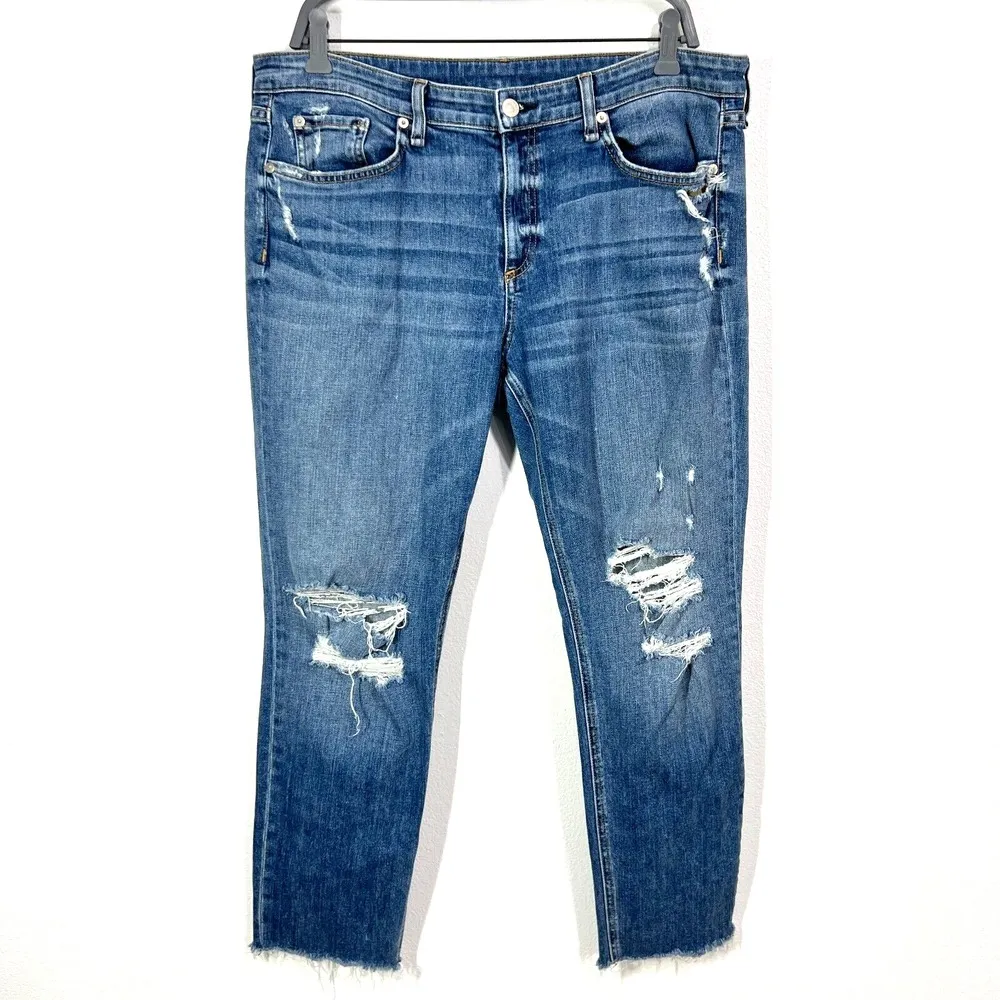 Rag & Bone Dre Low-Rise Boyfriend Marie Womens 32 Denim‎ Blue Distressed Raw Hem - Image 3