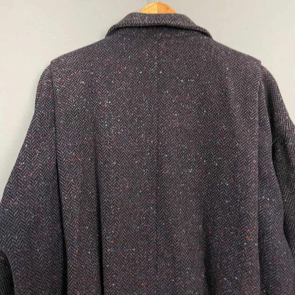 Vintage Wool Coat Tweed Batwing‎ Sleeve Car Coat Women Herringbone Retro Brown - Image 5