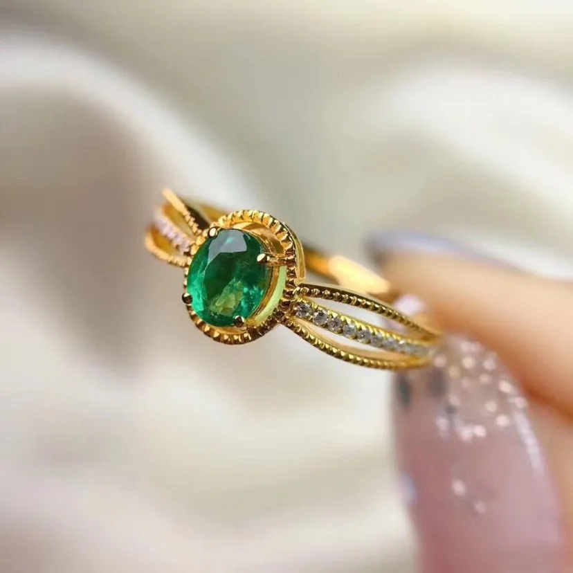 18K Yellow Gold Plated Adjustable Birthstone Green Crystal Emerald Ring for Women - Image 2