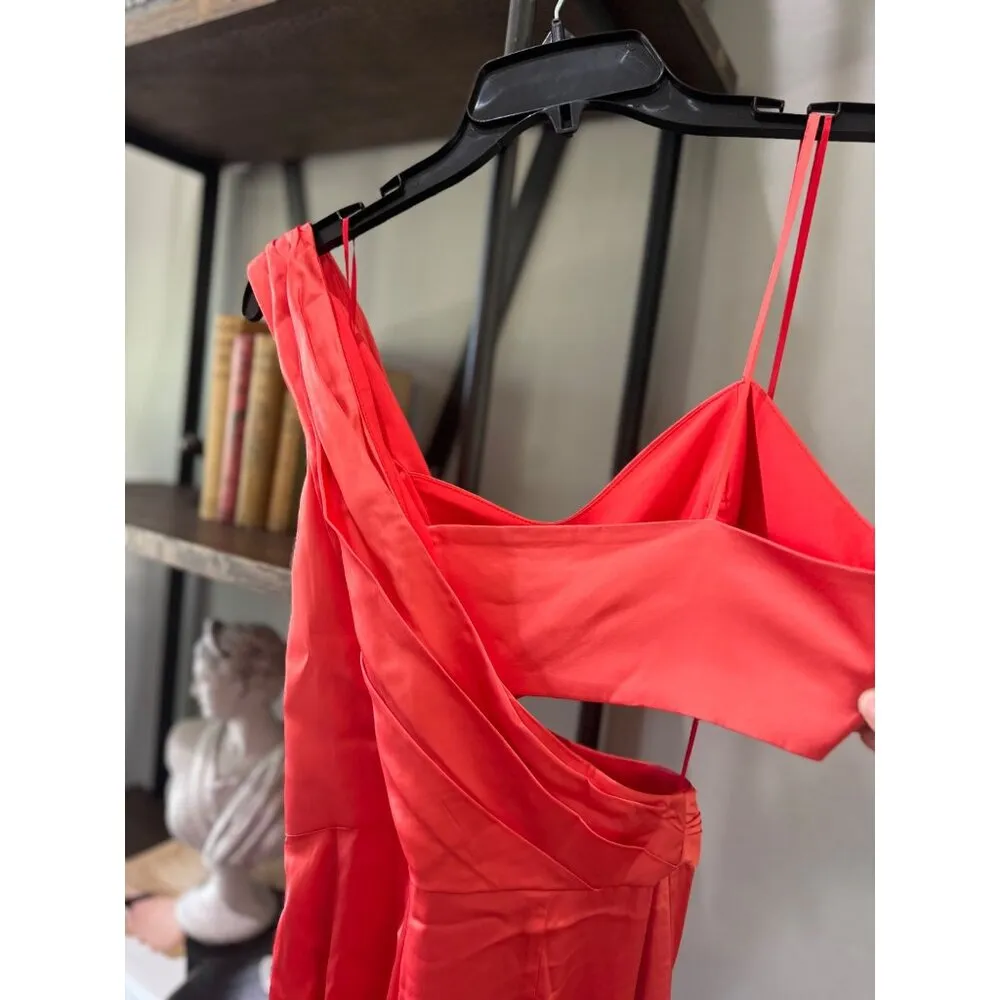 Amur Blynn Satin Cut Out Jumpsuit Spicy Coral Womens Size 2 Red - Image 9