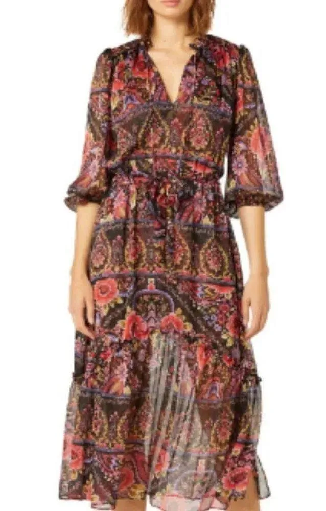 MISA Womens Olivia Dress XS NEW Paisley Sheer Long Sleeve Event Ruffle Floral - Image 1