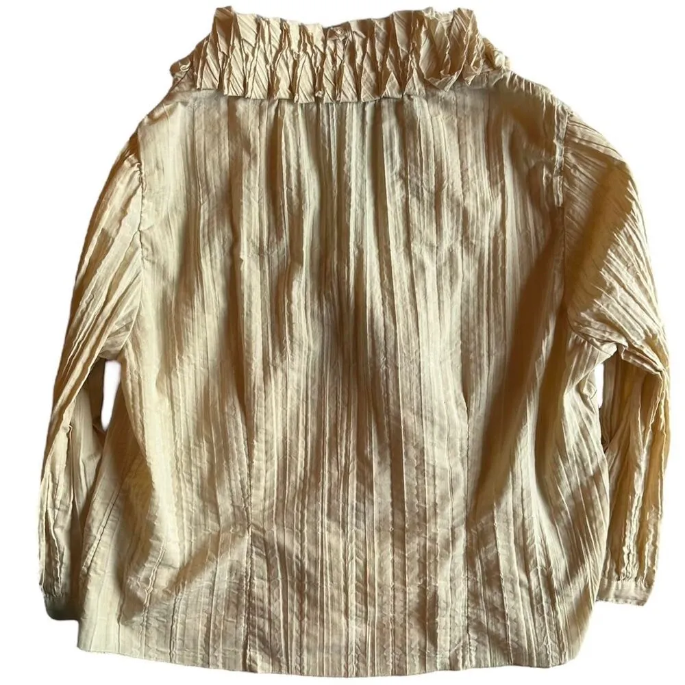 Harve Benard Cream Romantic Pleated Blouse Ruffle Collar Victorian Preppy Sz L - Image 4