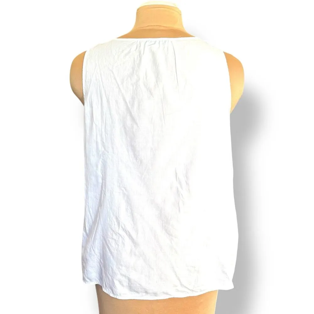 LOFT White Sleeveless Pleated Top Woven Scoop Neckline Medium Cotton Lightweight - Image 6