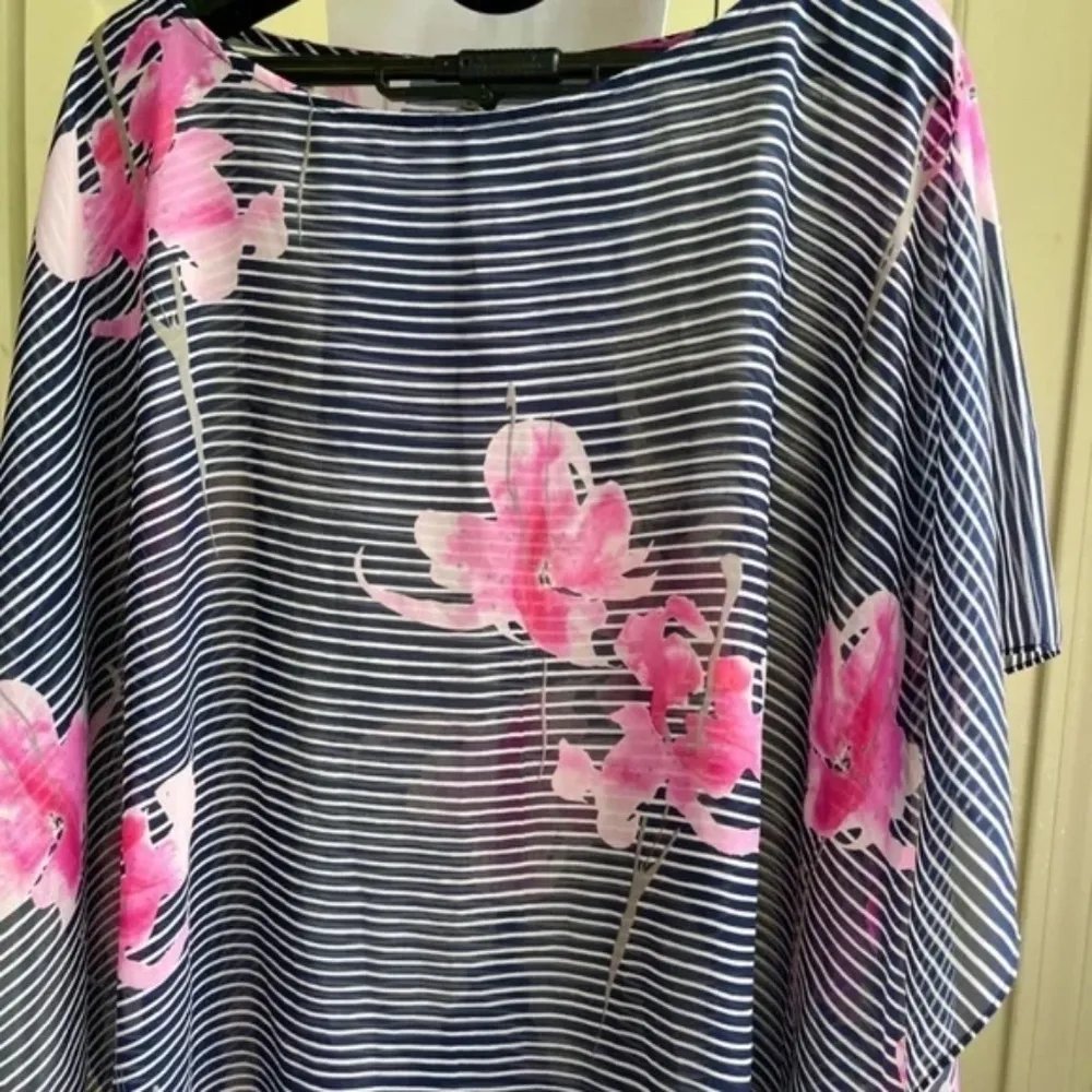 JOULES Rosanna Kimono Cover Up Floral‎ Lux Tunic Navy Pink Sheer Top, One Size Blue Size undefined - Image 3