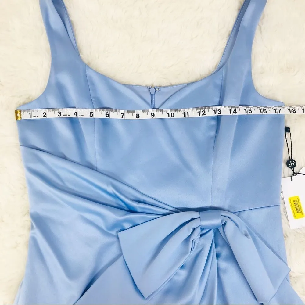 ADRIANNA PAPELL Blue Satin Crepe‎ Tie Waist Dress Long Formal Gown Size 10 New - Image 14