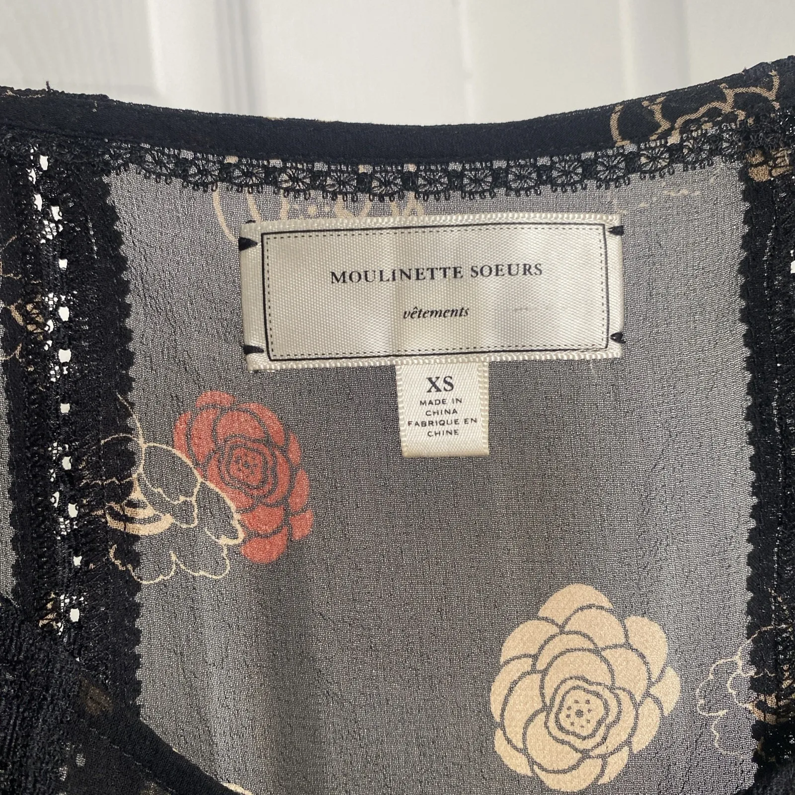 Moulinette Soeurs Womens XS Anthropologie Black Sheer Floral Top - Image 6