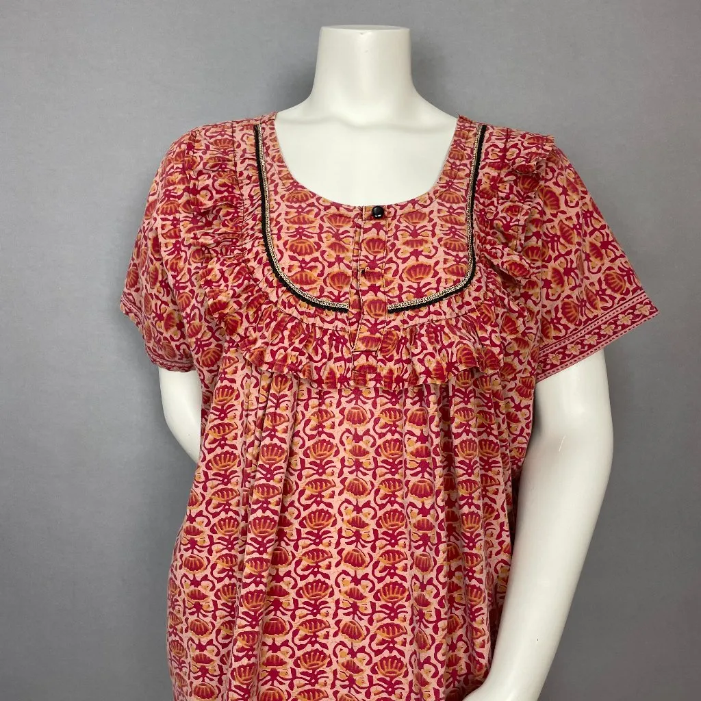 Handmade Muumuu Dress Batik‎ Ruffle Neckline Short Sleeve Red Yellow Women Mumu - Image 5