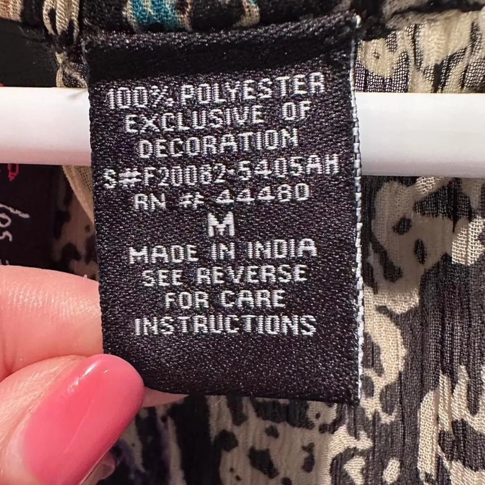 Fire LA Brown Black Blue‎ Animal Print Ruffle Tie Blouse Sz Medium Y2K - Image 4