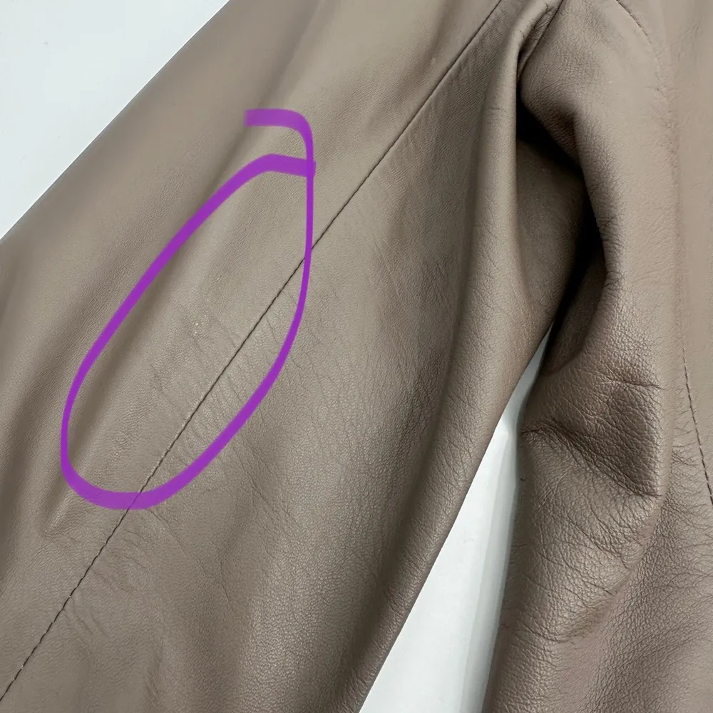 Leather Jacket XS Women’s Fitted Sleek Taupe Tan Neutral Zip-flaws - Image 8