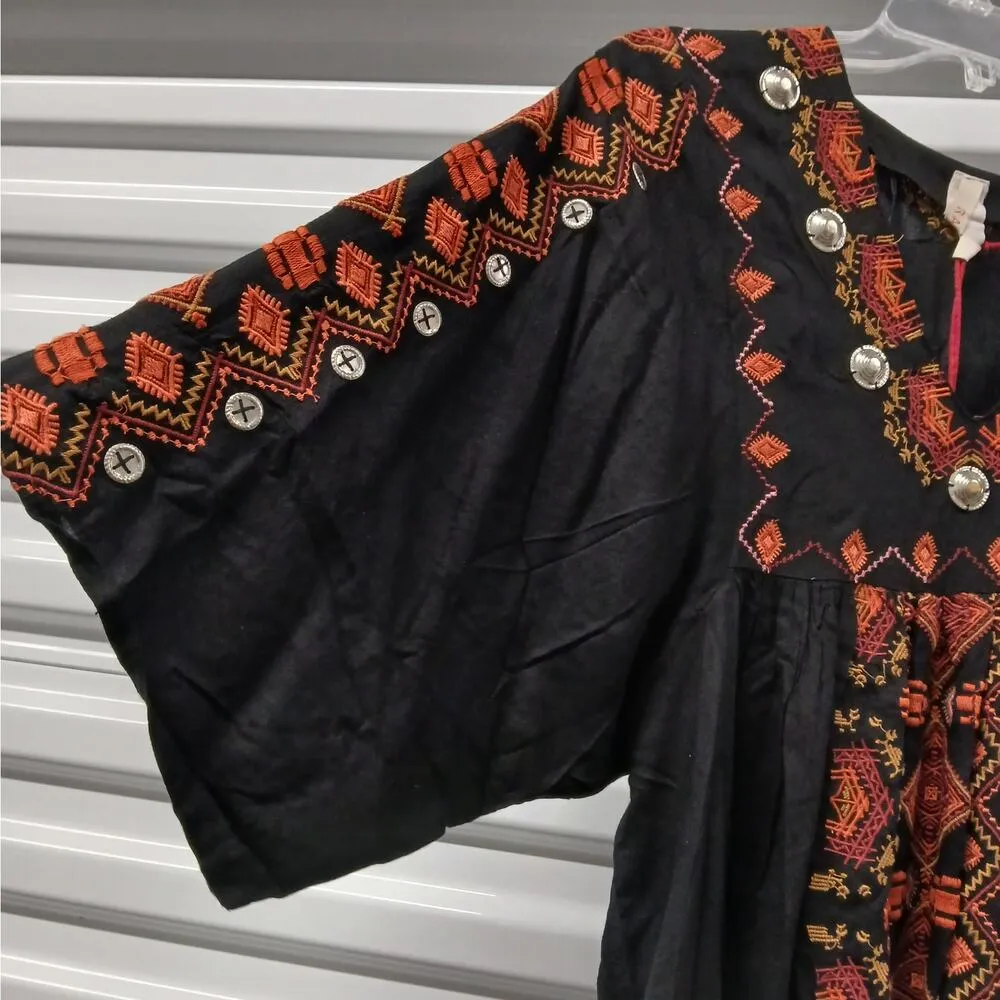 Anthropologie Raga Rala Bohemian Tunic Dress Small Black Embroidered Boho Hippie - Image 7