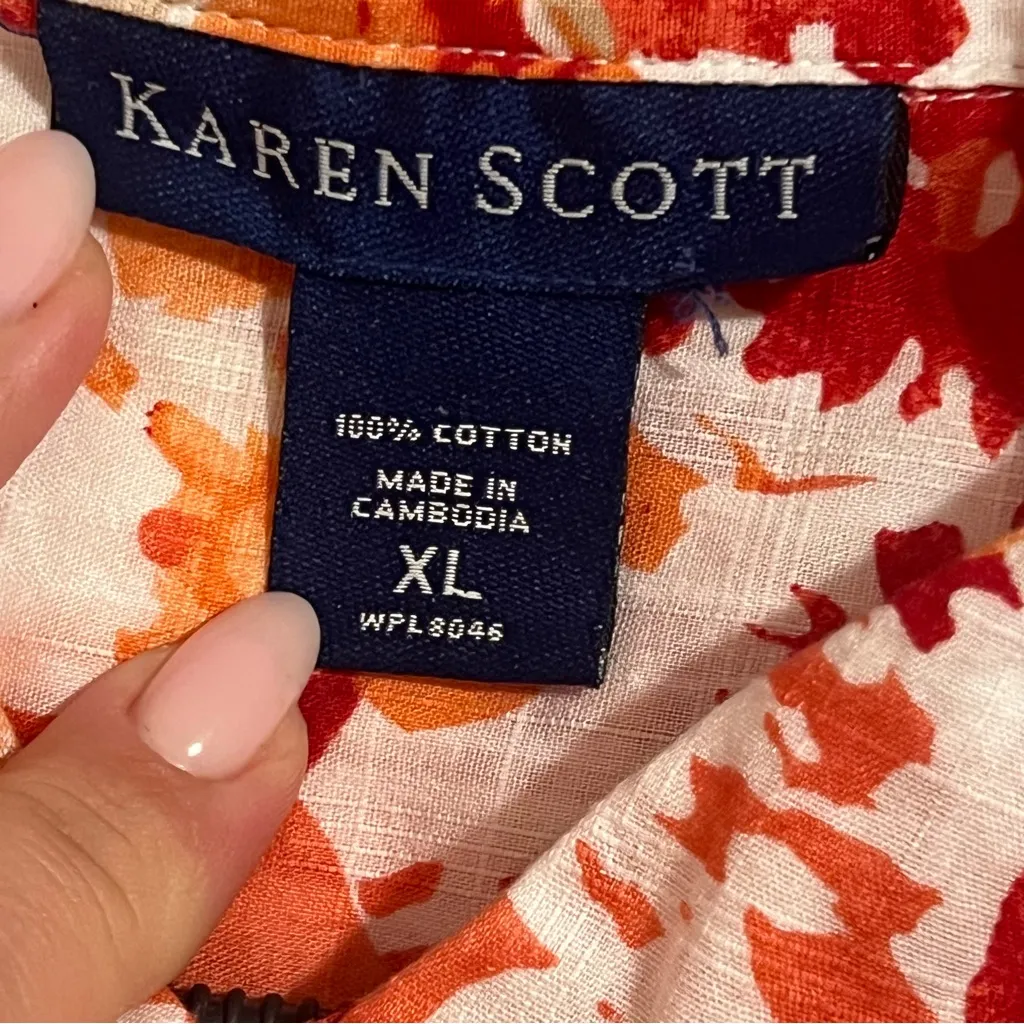 #116 KAREN SCOTT COTTON BUTTON UP BLOUSE XL - Image 3