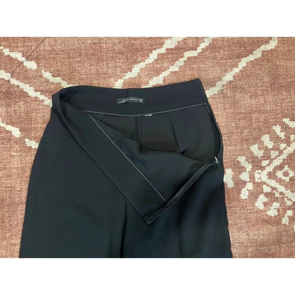 Womens Zara High Waisted Trouser Dress Pants Wide Leg Black Minimalist Medium - Image 5