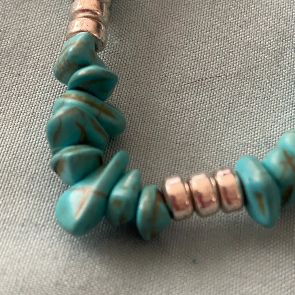 7” To 9” Stretch Beacelet Turquoise Colored Stones Stone Beads Silver Blue - Image 5