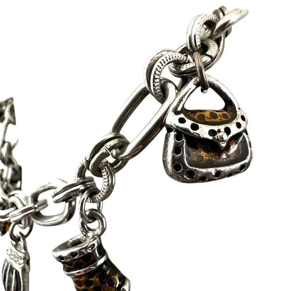 Silver tone Cookie Lee Fashionista High Heel Shoes Purses Charm Bracelet - Image 7