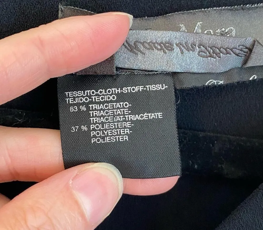 Max Mara Little Black Dress Noir Solid Cap Sleeve Short Cinched Chest Made Italy - Image 5