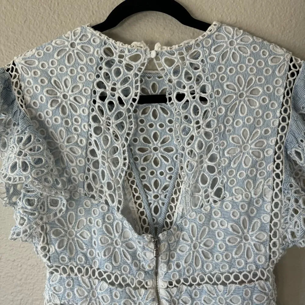 SAYLOR Blue & White Shanice Lace Eyelet Romper Size Medium - Image 6