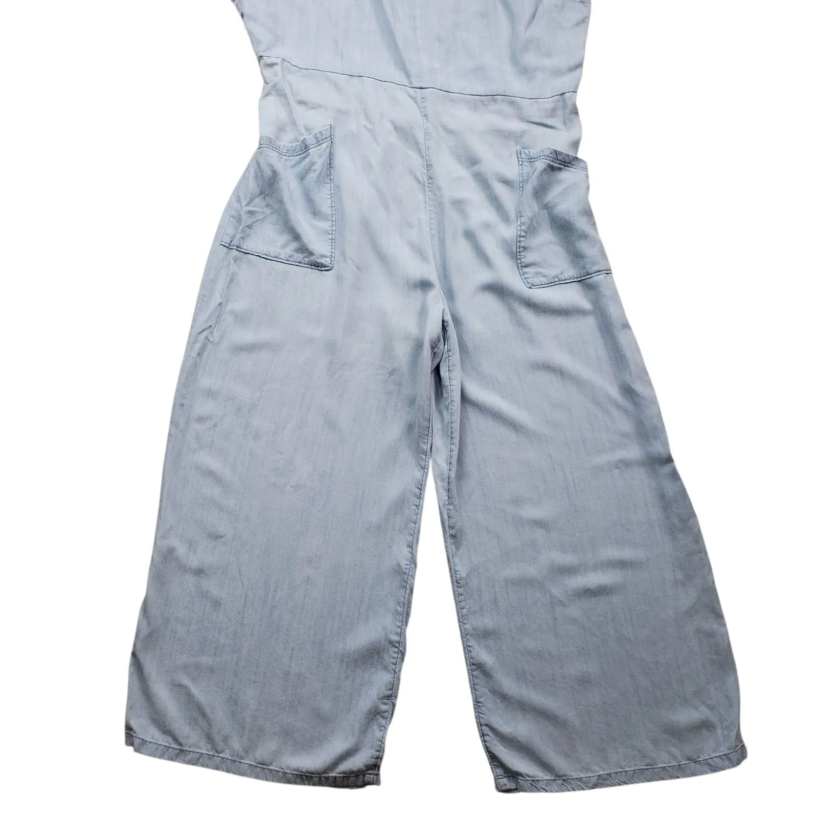 Prana Bahia Wide Leg Overall Jumpsuit Womens XL Blue Cross Back Pockets - Image 14
