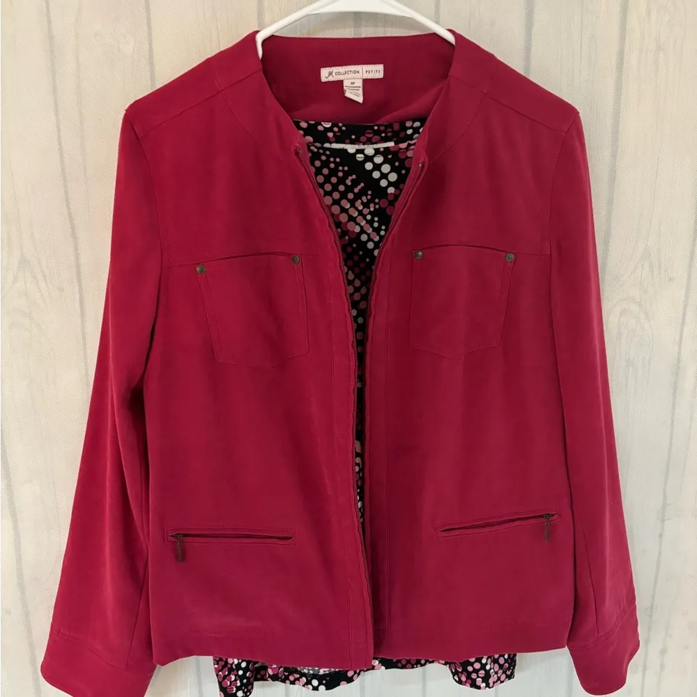 JM Collection Blazer & Blouse 2 piece Womens Fuchsia Pink Faux Suede Ful… - Image 2