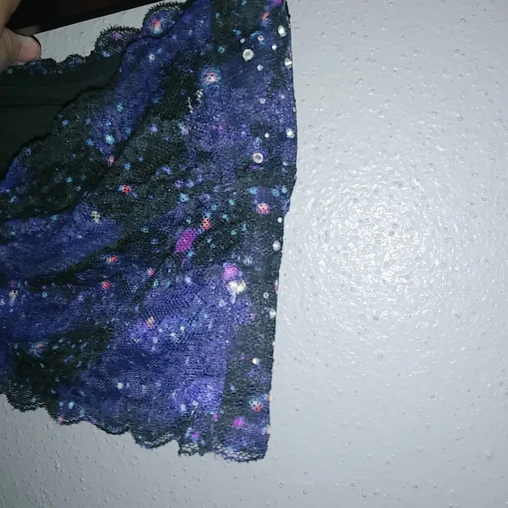 PINK S Galaxy Mesh Strapless Top in Purple Black - Image 3