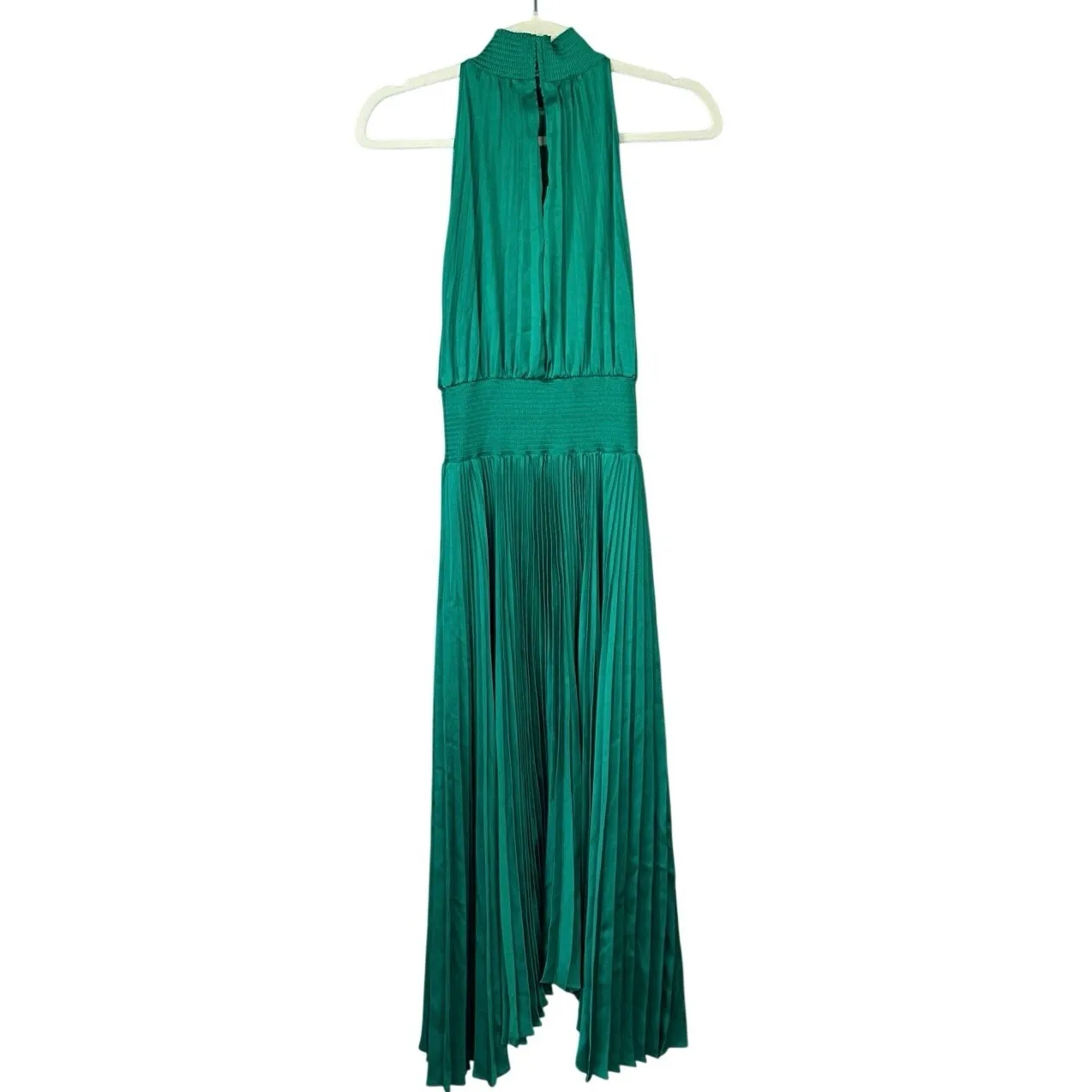 ALC Renzo Pleated Halter Midi Dress Serpent Green Emerald Cocktail Party Satin - Image 4