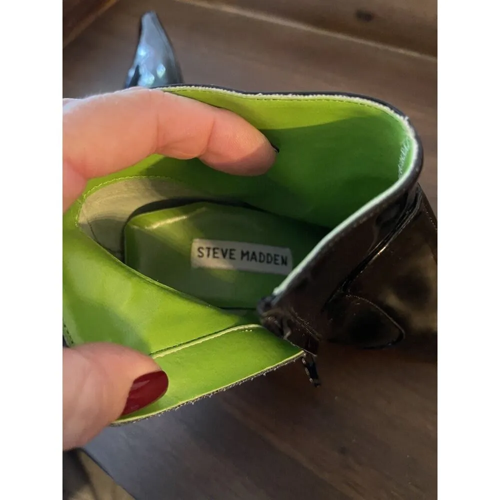 Steve Madden Ankle Boots “Clash” Black Patent Pointed Toe Witchy Goth Women’s 7 - Image 4