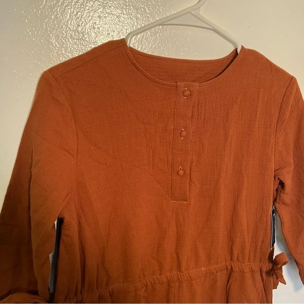 Blew Gauzy Dress Rust Brown Drawstring Ties Tan Size M - Image 3