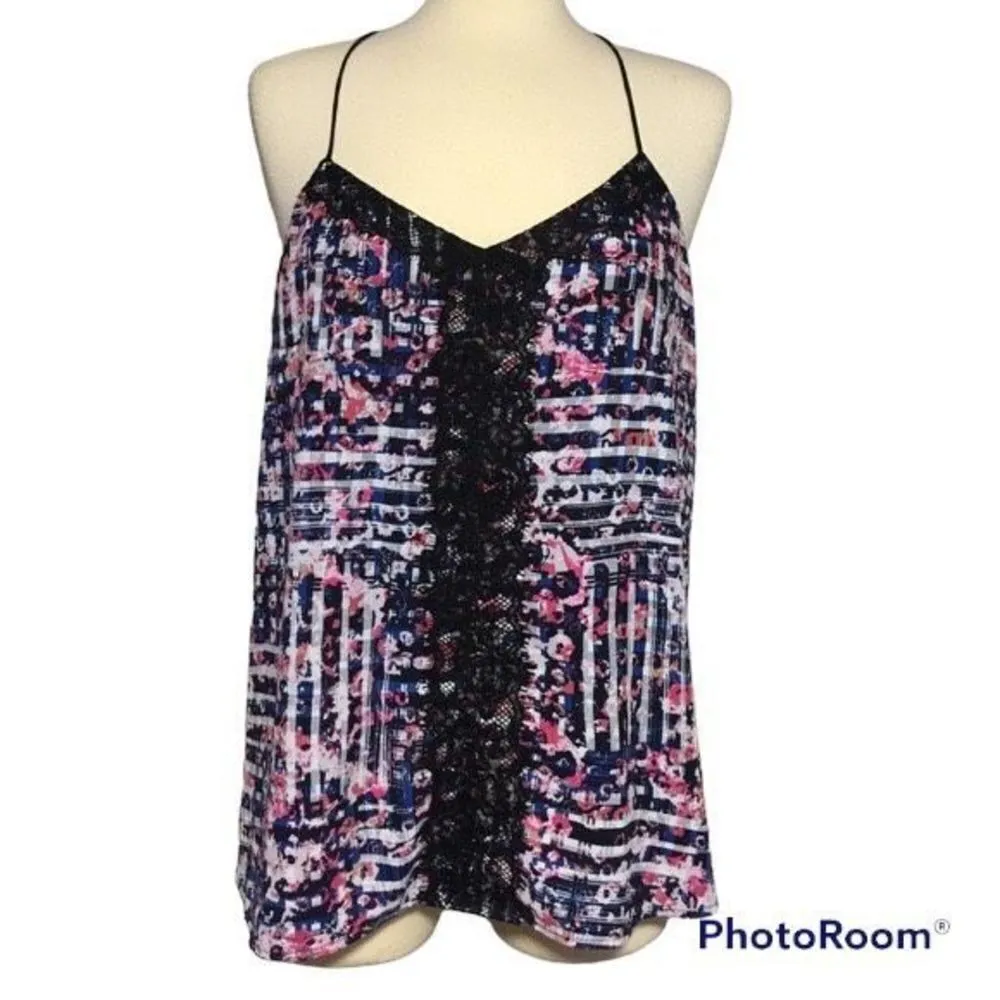 ✨Express Barcelona reversible tank top blouse royal blue and floral print lace✨ - Image 2