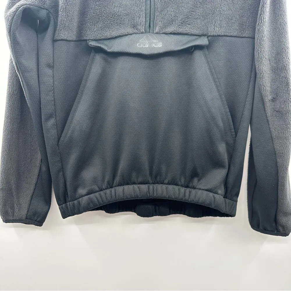 Adidas Black Fuzzy Sherpa Half Zip Long‎ Sleeve Sweatshirt Size S - Image 3
