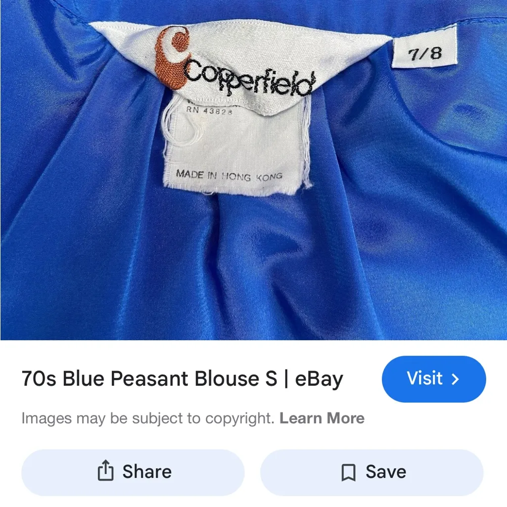 Vintage 1970’s Elegant Cobalt Blue Women's B/D Blouse | Size 13/14 - Image 7