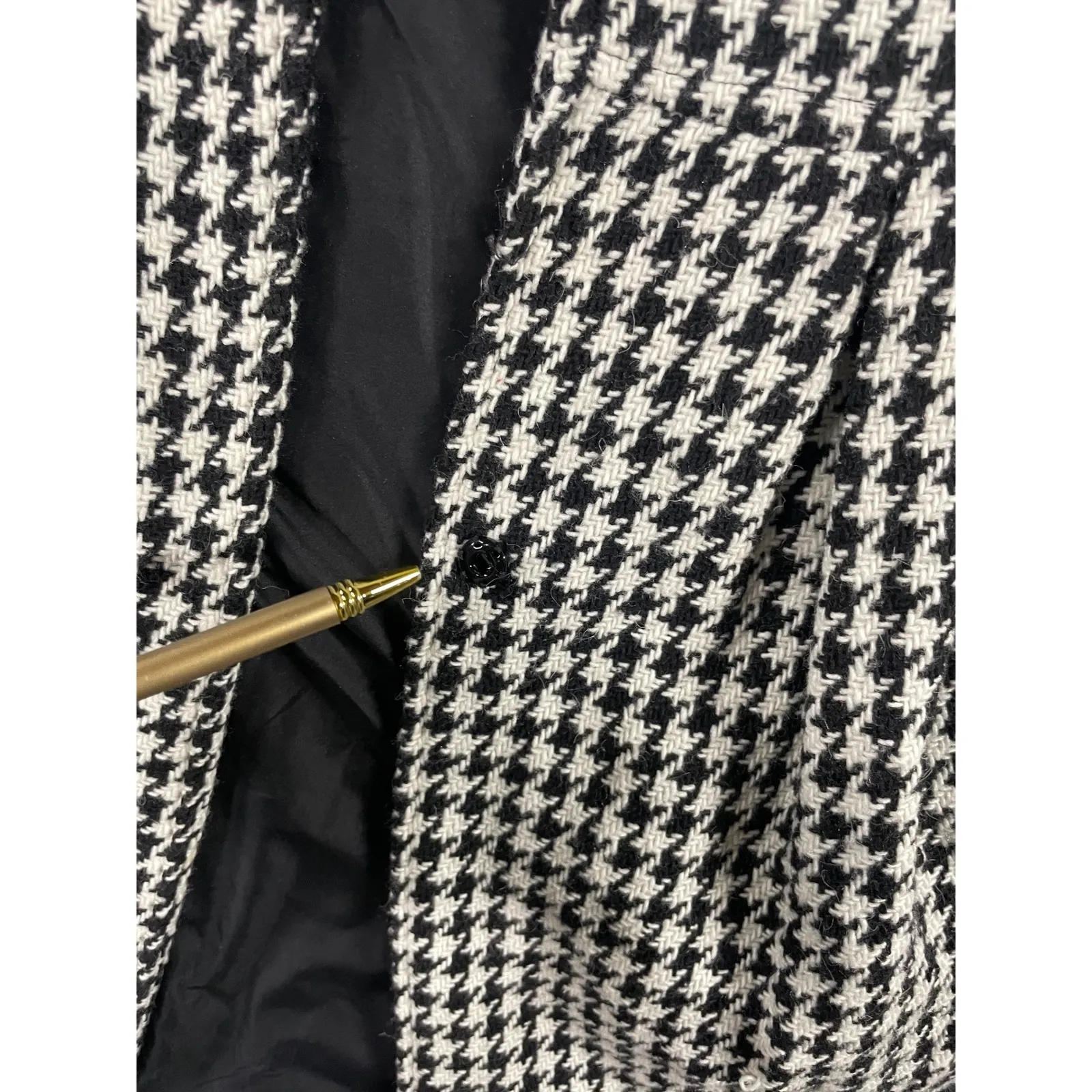 Vintage‎ Bitten Sarah Jessica Parker PeaCoat Women Medium Houndstooth Wool Blend Black - Image 11