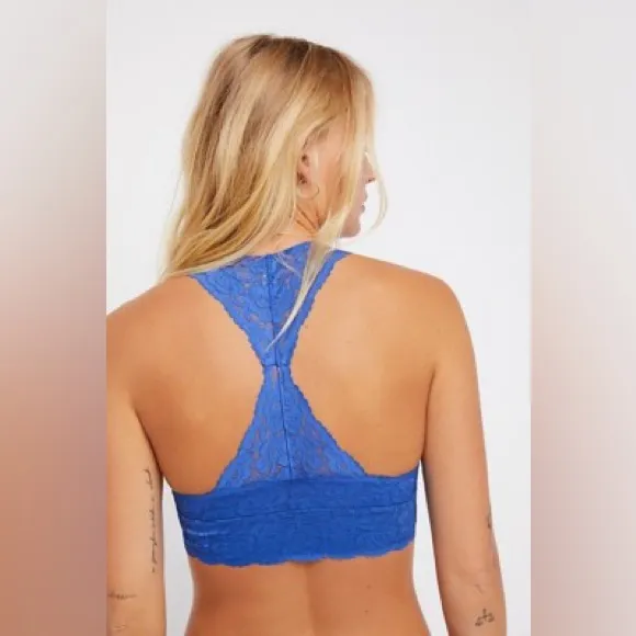 FREE PEOPLE Intimately Galloon Lace Racerback Bralette Royal Cobalt Blue Size L - Image 3