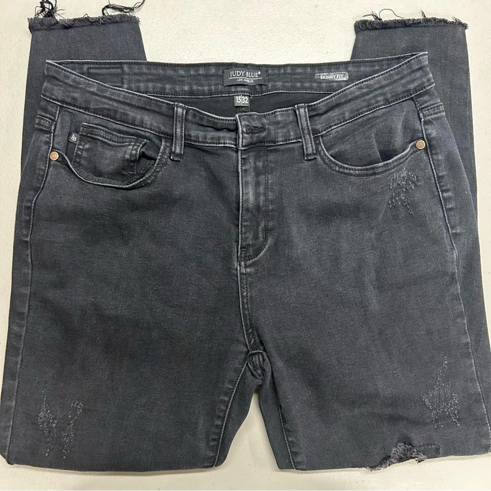 Judy Blue Black Denim Jeans Distressed Cheetah Print Skinny Fit Women Size 32 - Image 4