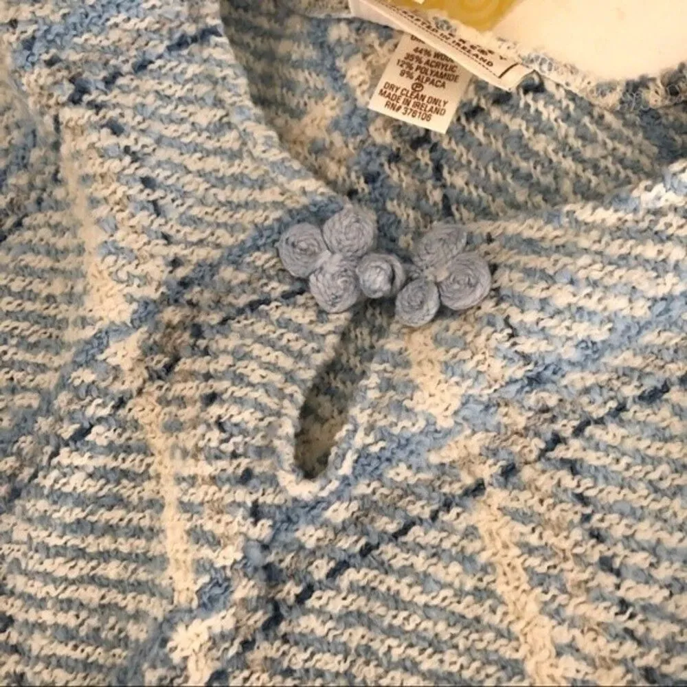 BOYNE VALLEY Weavers Ireland Blue Plaid Poncho Knit Fringe One Size Size undefined - Image 4