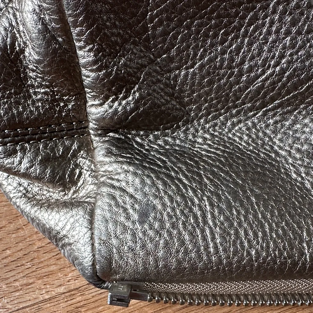 Michael Kors Metallic Silver Tote with Brown Straps - Image 3