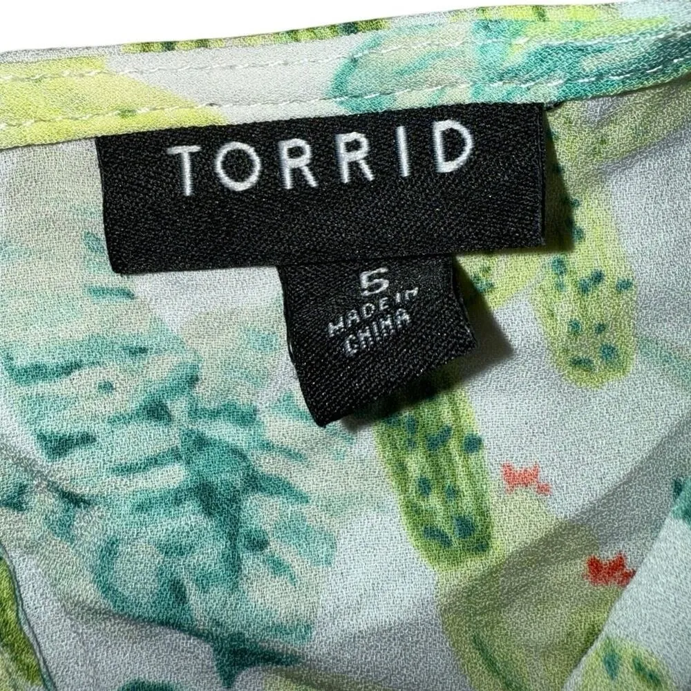 Torrid Blouse Women's Green White Abbey Georgette Button Back Cactus Plus sz 5X - Image 4