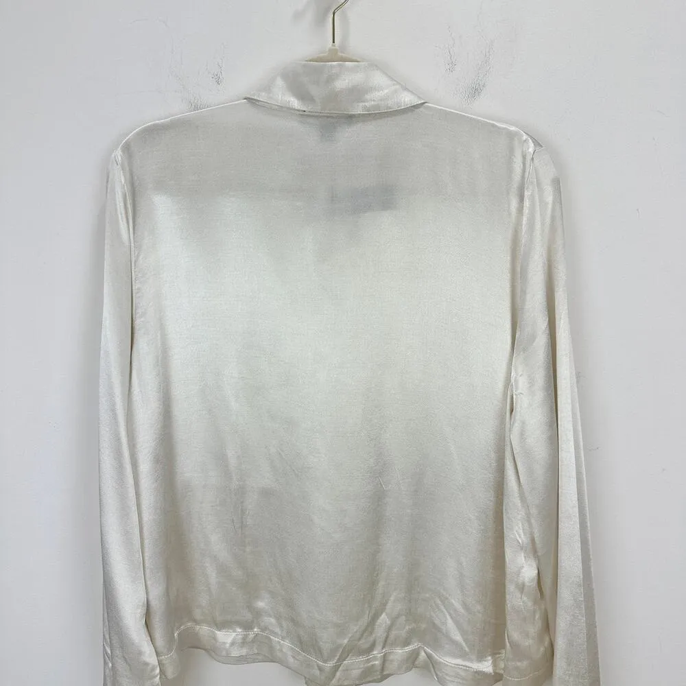 J.Crew Lady Shirt Jacket Luster Crepe Satin Viscose Gold Buttons Ivory Large NWT - Image 9