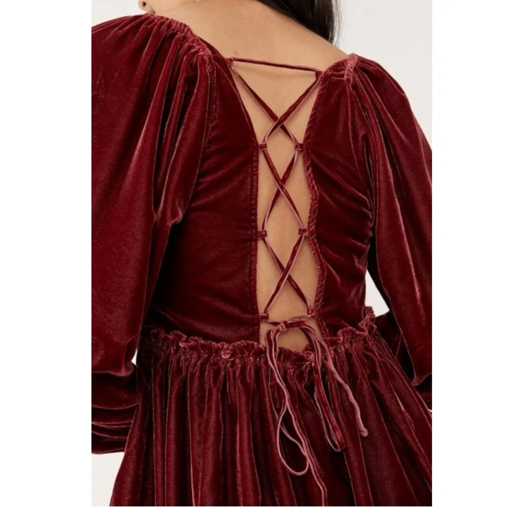 Free People Dainty Renaissance Daphne Velvet Mini Dress Burgundy Brown Small - Image 10