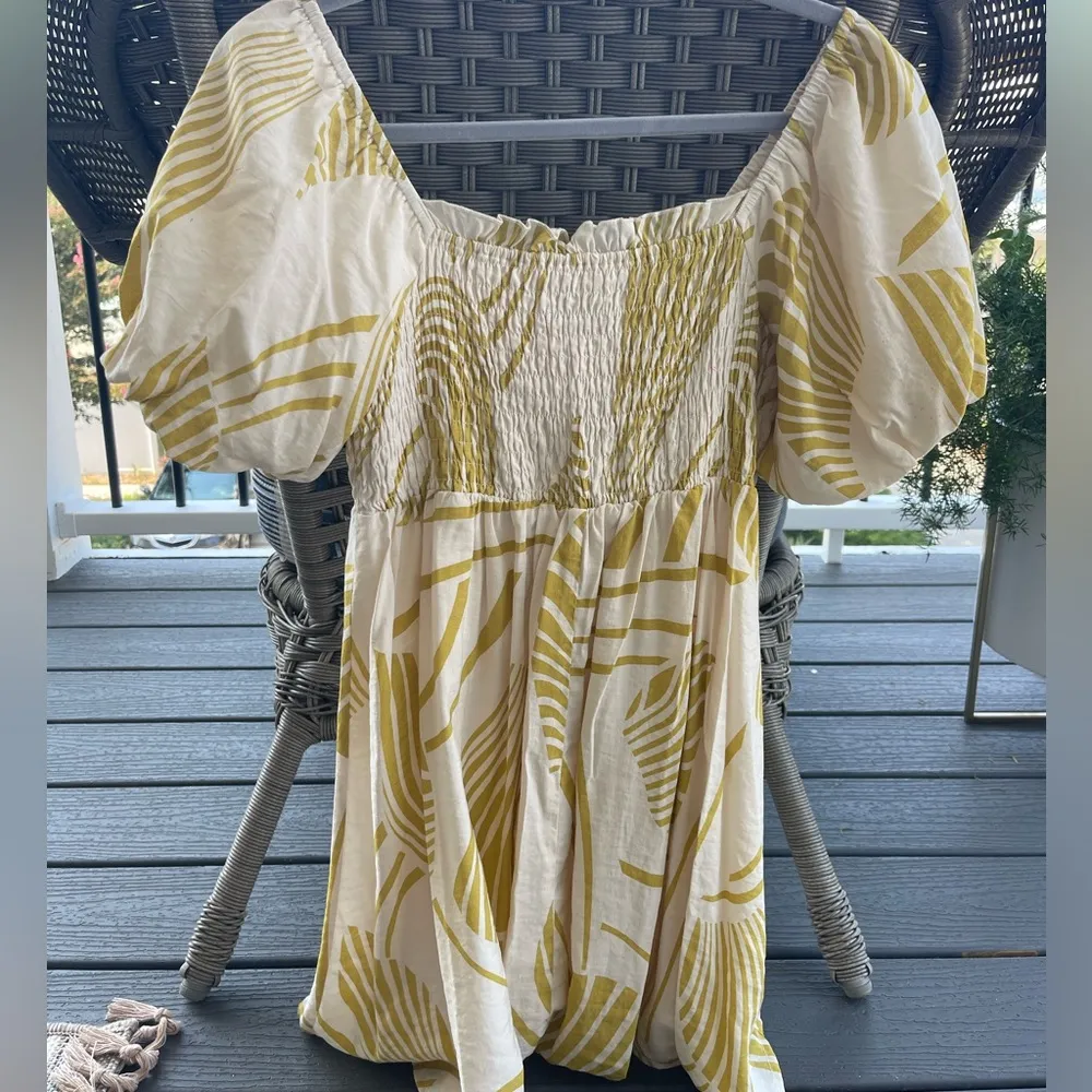 Yellow and Cream Mini Dress Size 4 - Image 3