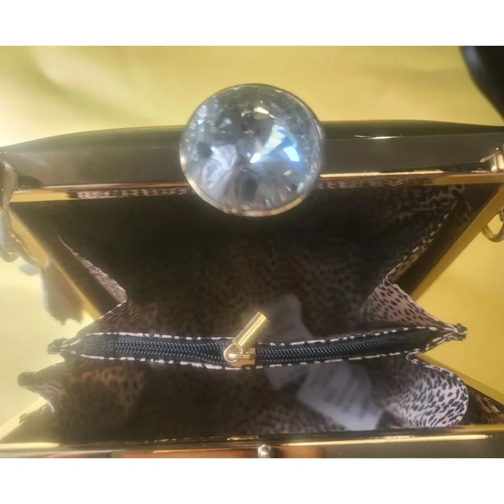 Bolsa Dama Purse Blue Patent Crossbody Rhinestone Clasp Girly Romantic Feminine - Image 7