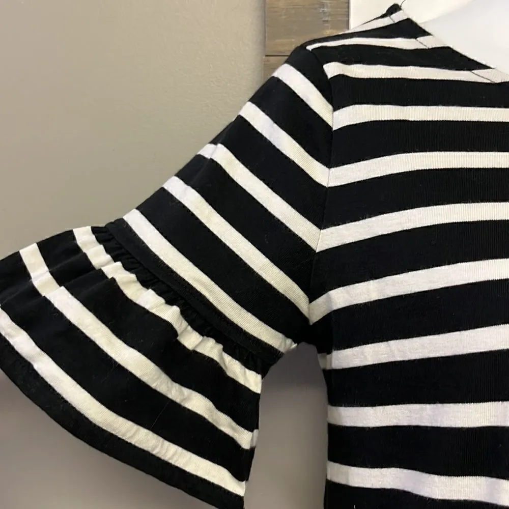 J. Crew Black & White Striped T- Shirt Dress w/ Ruffled Puff Sleeves- Small - Image 3