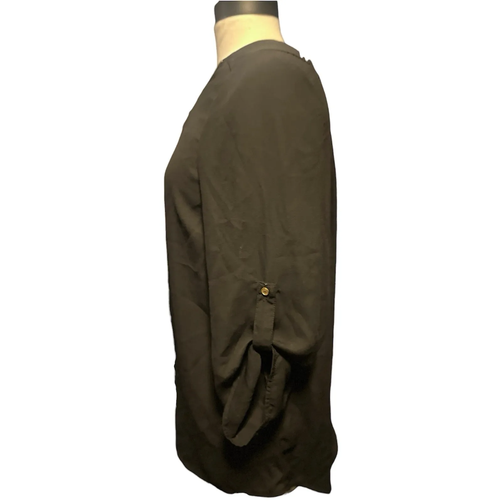 Rue21 Sheer 1/4 Zip Roll Sleeve Black Top Size L Edgy Business Casual Minimalist - Image 3