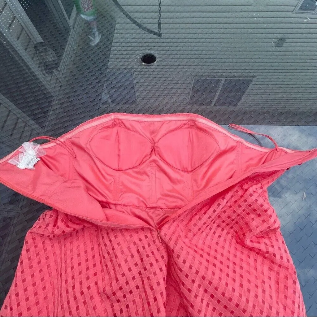 Vintage Anthropologie Hitherto Y2K Sz 10 Catherina coral cotton Strapless Dress - Image 4