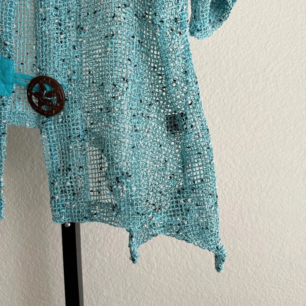 Kaktus Cardigan XL Button Coastal Lightweight Layering Boho Knit Resort Beach Blue - Image 6