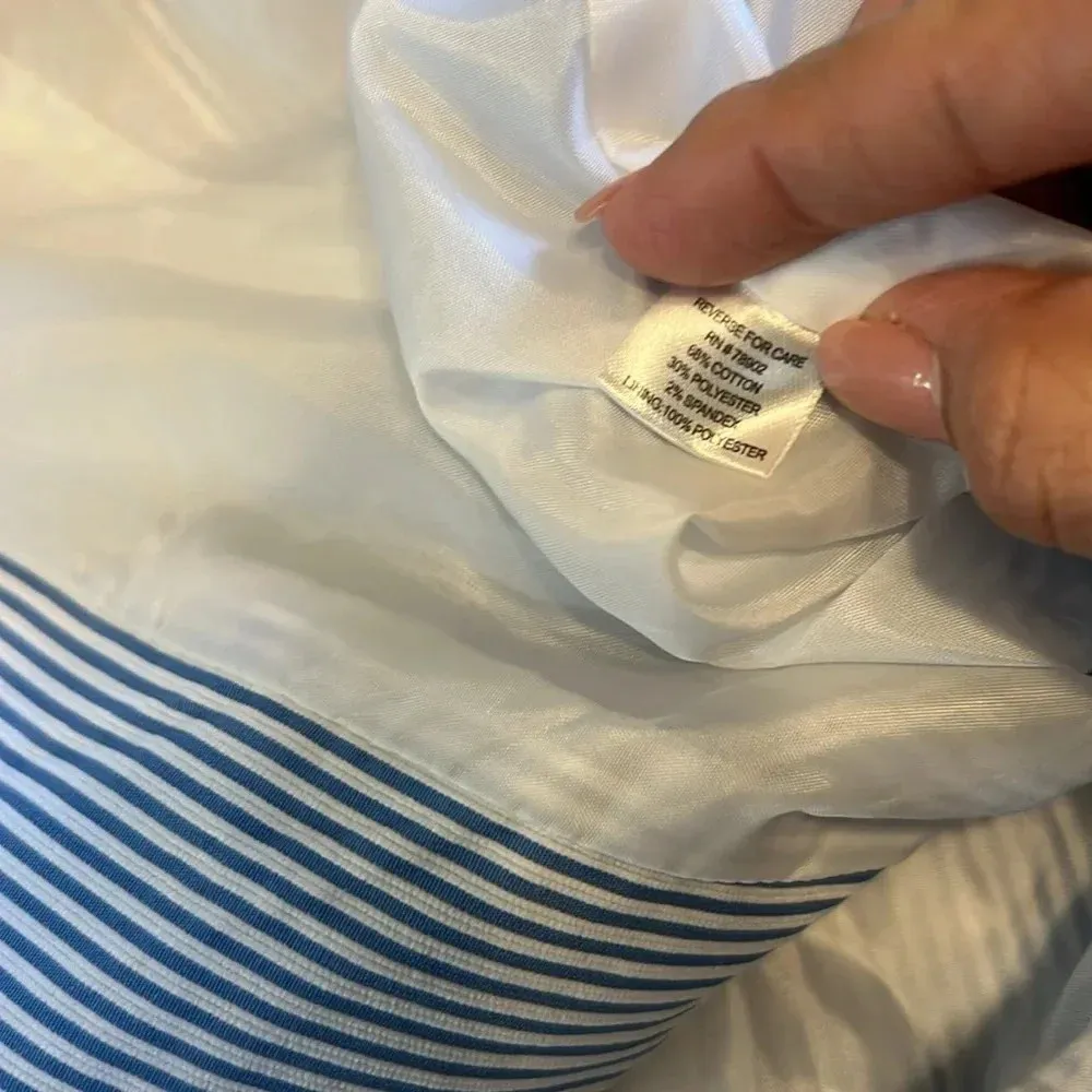 Erin London Striped Lightweight Jacket Coastal Large Zipper 3/4 Sleeve Collared Blue - Image 8