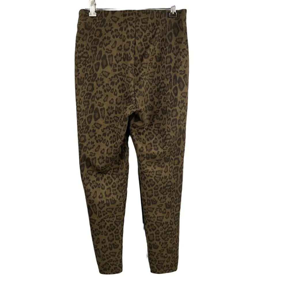 Zara Pants Leopard Print High Waist Suede Like Feel Stretch Glam Medium - Image 3