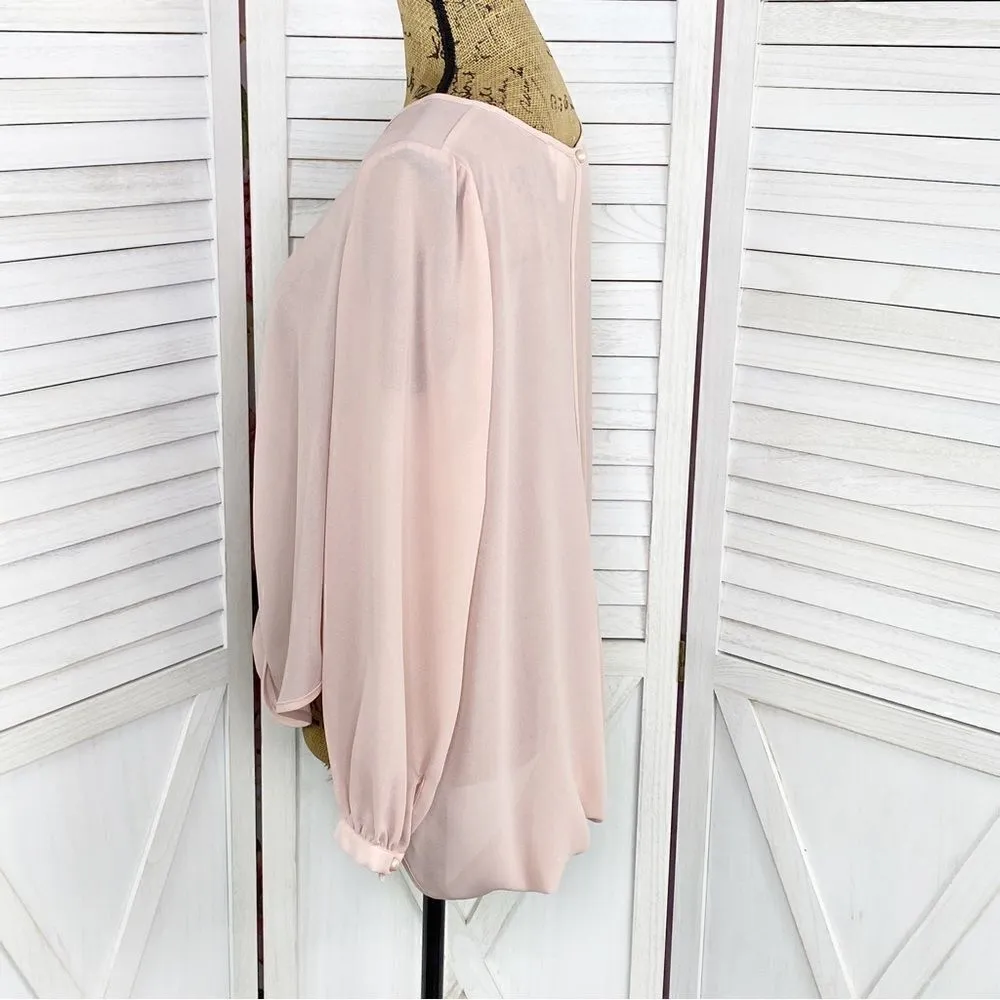 Sans Souci Sheer Split Front Surplus Blouse Blush Pink Small - Image 2