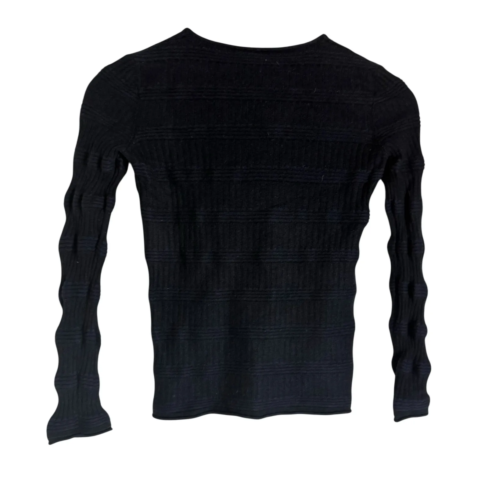 Giorgio Armani Navy Blue Cashmere Silk Ribbed Knit Long Sleeve V-Neck Sweater XS - Image 7