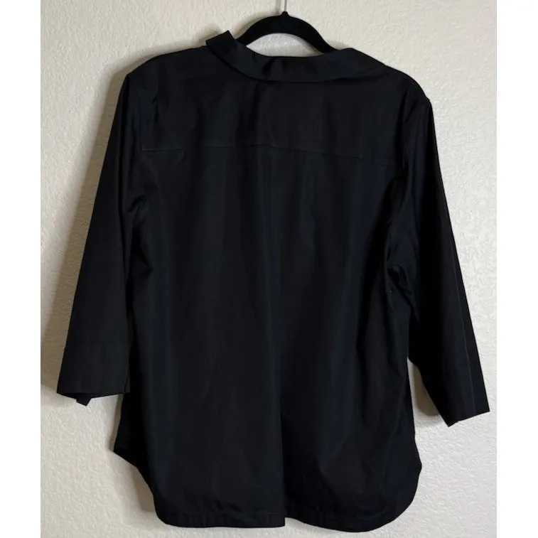 Chicos 3 US XL‎ Black Button Front Top Blouse Tunic 3/4 Sleeve No Iron Preppy - Image 2